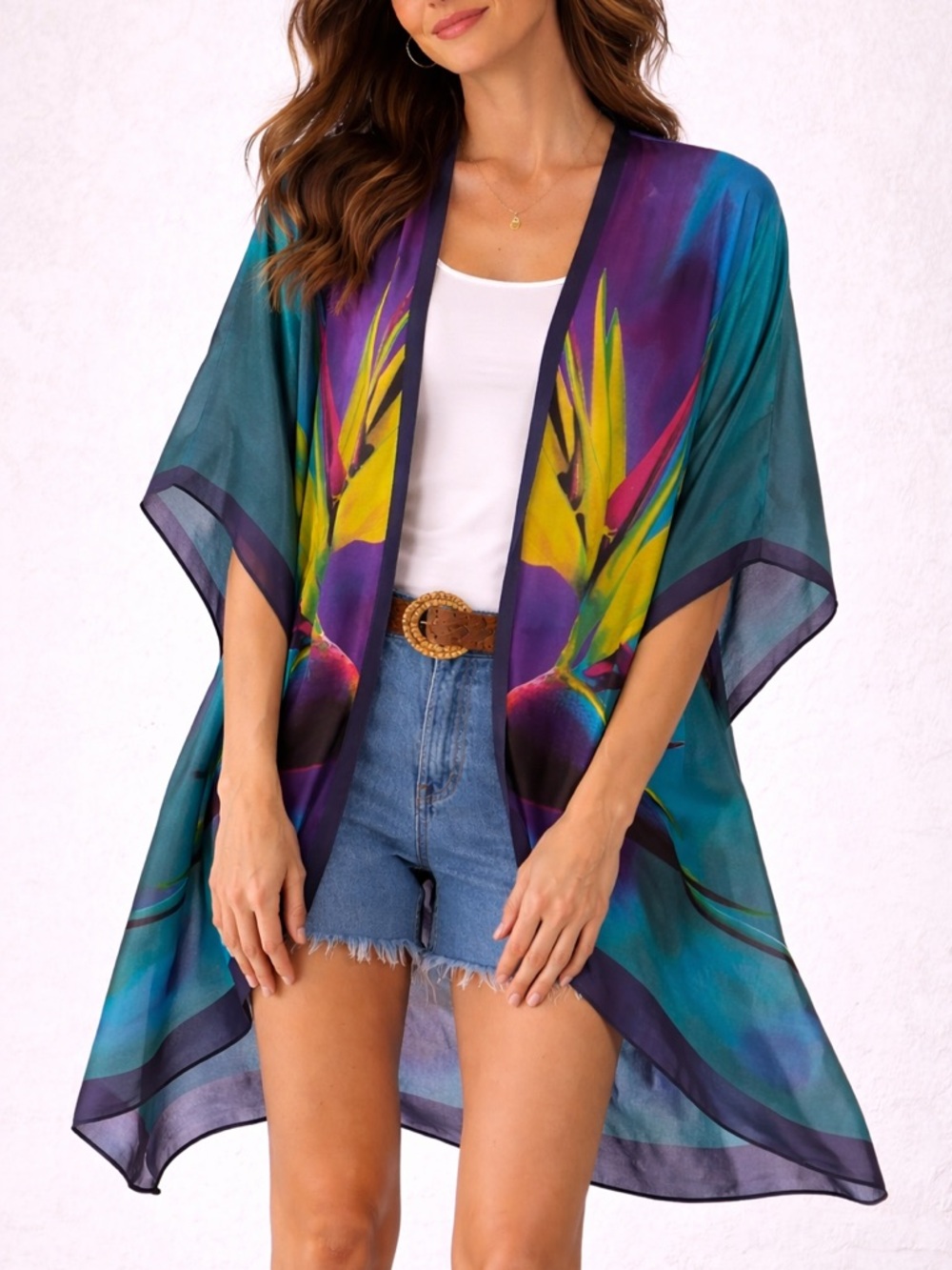 Cocoon House 100% Silk Bird of Paradise Kimono Duster OS